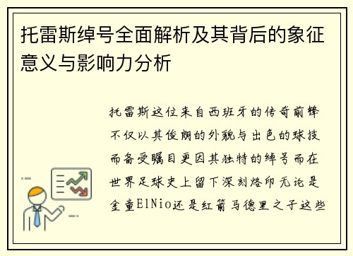 托雷斯绰号全面解析及其背后的象征意义与影响力分析