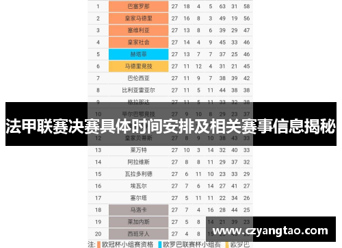法甲联赛决赛具体时间安排及相关赛事信息揭秘